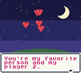Hearts rising under a night sky over the message: You're my favorite person and my player 2.